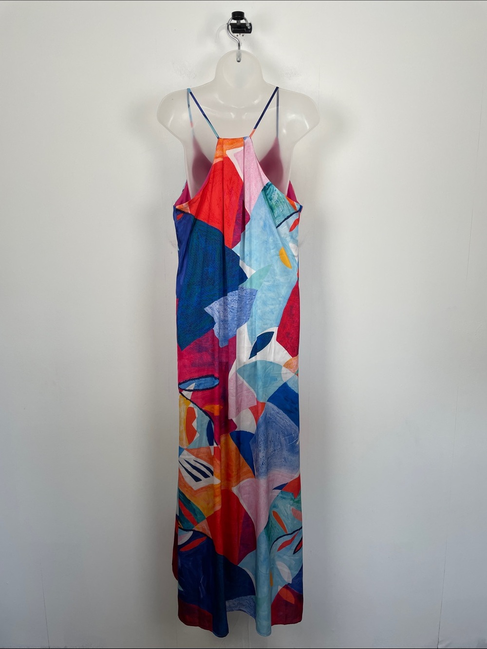 Nicole Miller Satin Charmeuse Vibrant Abstract Women L 2 Pocket Slip Maxi Dress - Picture 5 of 8